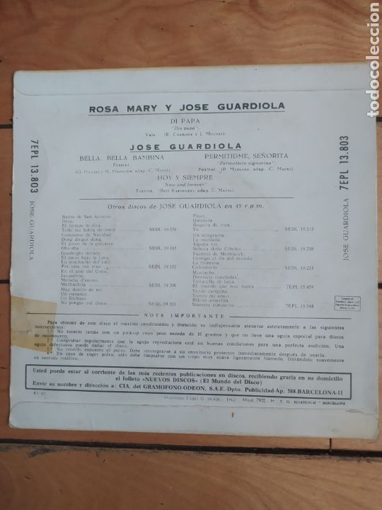 Discos de vinilo: EP Jos&eacute; Guardiola - Foto 2