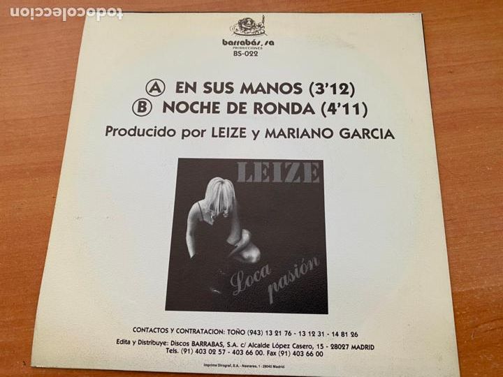 Discos de vinilo: LEIZE (EN SUS MANOS) SINGLE ESPA&Ntilde;A 1993 (EPI22) - Foto 3