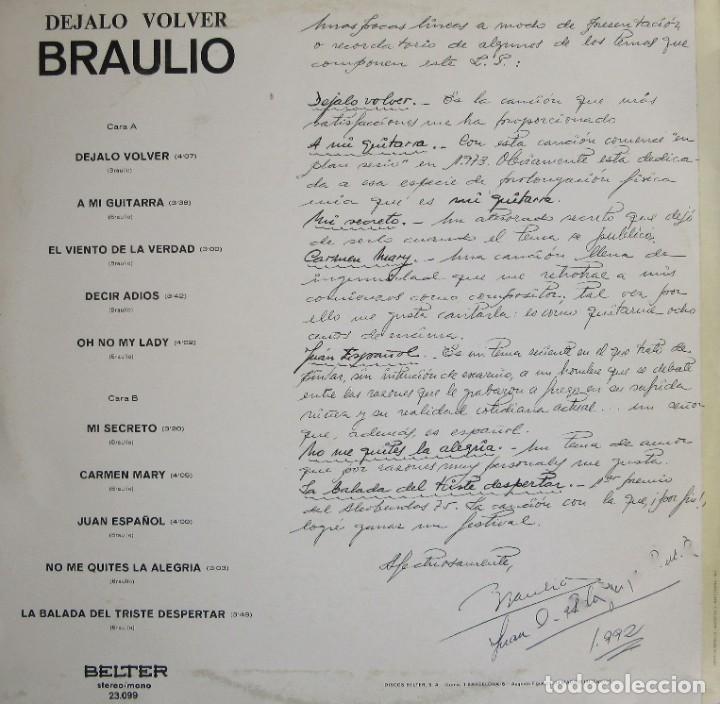 Discos de vinilo: BRAULIO - D&Eacute;JALO VOLVER - Foto 2