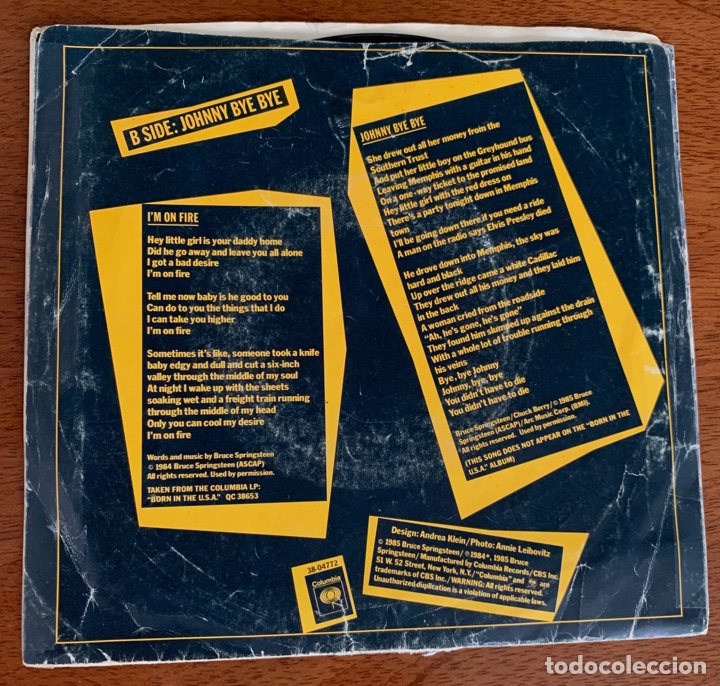 Discos de vinilo: Bruce Springsteen. I&rsquo;m on fire. Single. Vinilo. - Foto 2