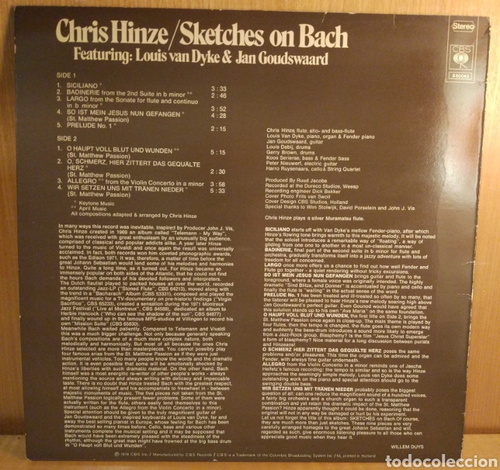 Discos de vinilo: Chris Hinze. Sketches on Bach - Foto 2