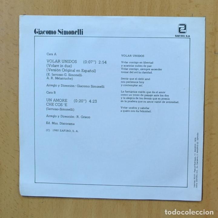 Discos de vinilo: GIACOMO SIMONELLI - VOLAR UNIDOS - SINGLE - Foto 2