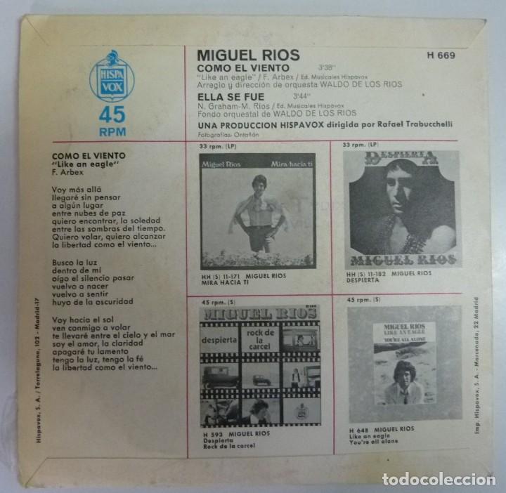 Discos de vinilo: MIGUEL RIOS // COMO EL VIENTO/ 1970/ SINGLE - Foto 2