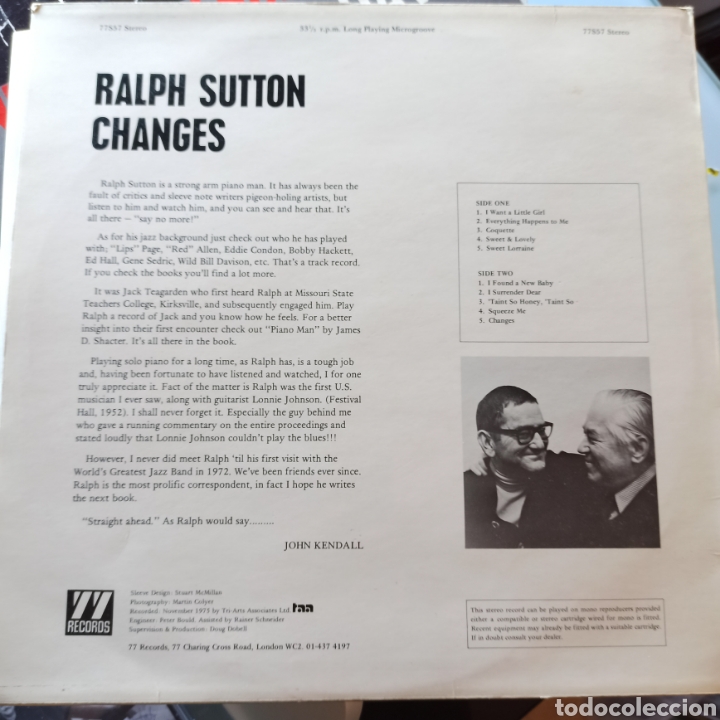 Discos de vinilo: Ralph Sutton - Changes (77 Records , UK, 1976) - Foto 2