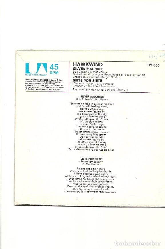 Discos de vinilo: HAWKWIND. Silver machine. (vinilo single 1972) - Foto 2