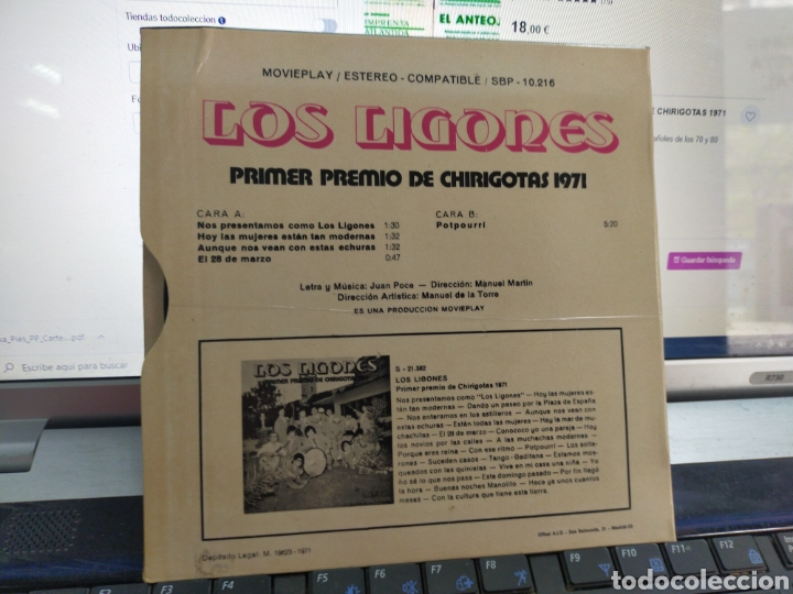 Discos de vinilo: Los ligones EP chirigotas 1971 - Foto 2