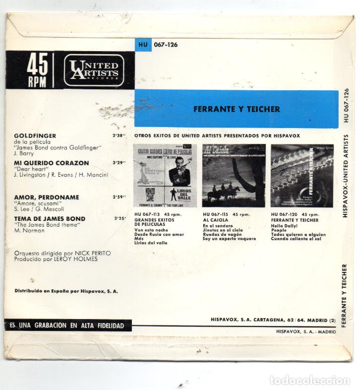 Discos de vinilo: FERRANTE & TEICHER - GOLDFINGER + 3 EP.S - 1965 - Foto 2