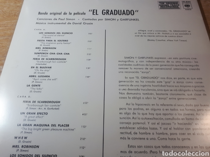 Discos de vinilo: SIMON Y GARFUNKEL EL GRADUADO - Foto 2