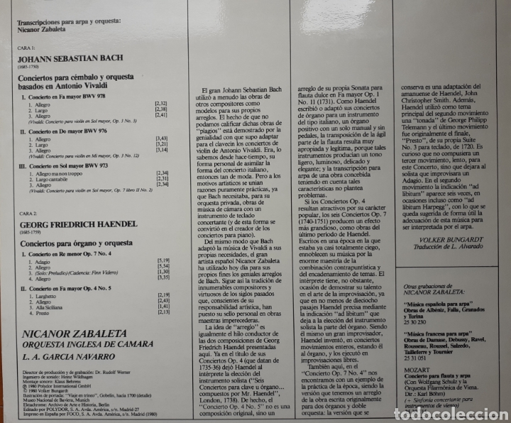 Discos de vinilo: Nicanor Zabaleta, Bach, Haendel - Foto 2