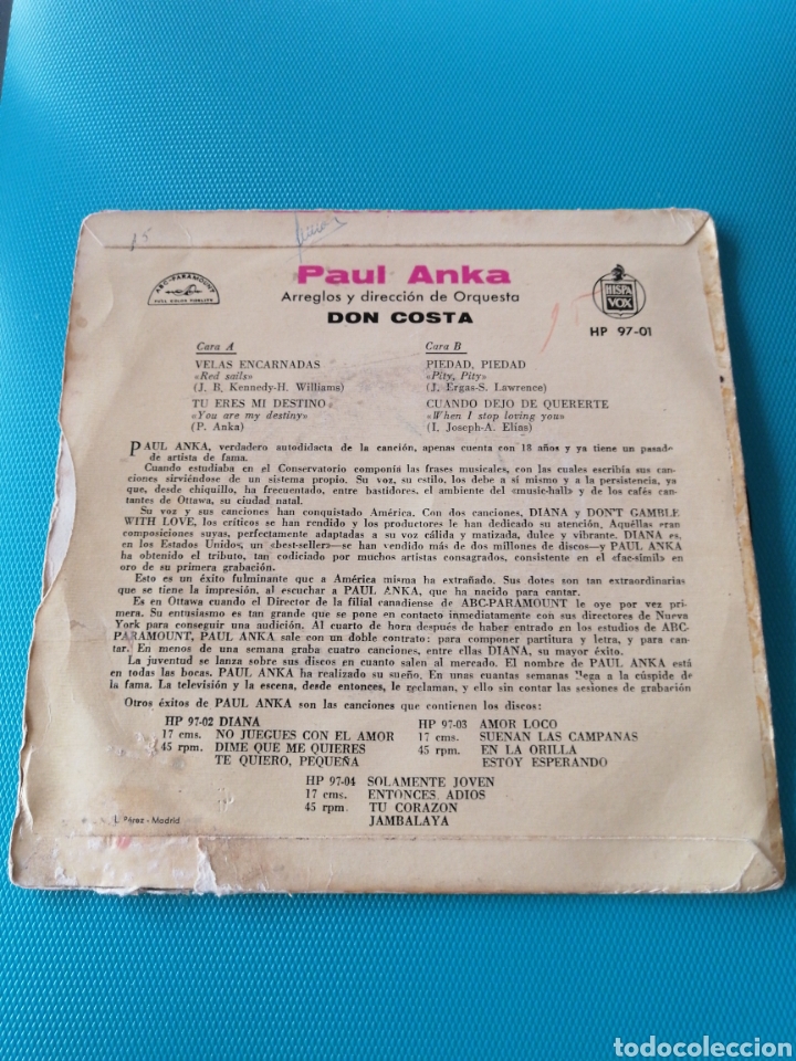 Discos de vinilo: Paul Anka, Velas encarnadas - Foto 2