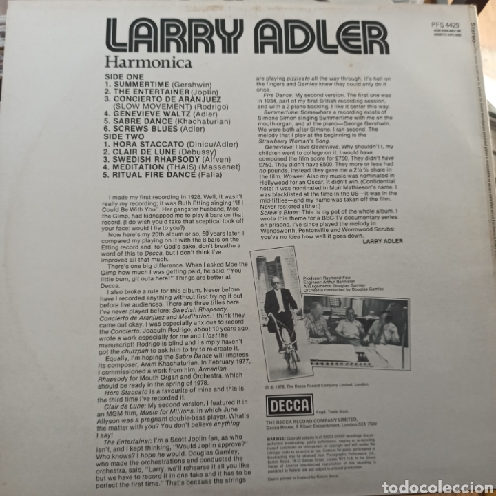 Discos de vinilo: Larry Adler - Harmonica (Decca, UK, 1978) - Foto 2