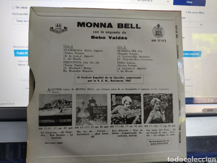 Discos de vinilo: Monna Bell EP enamorada + 3 1961 - Foto 2