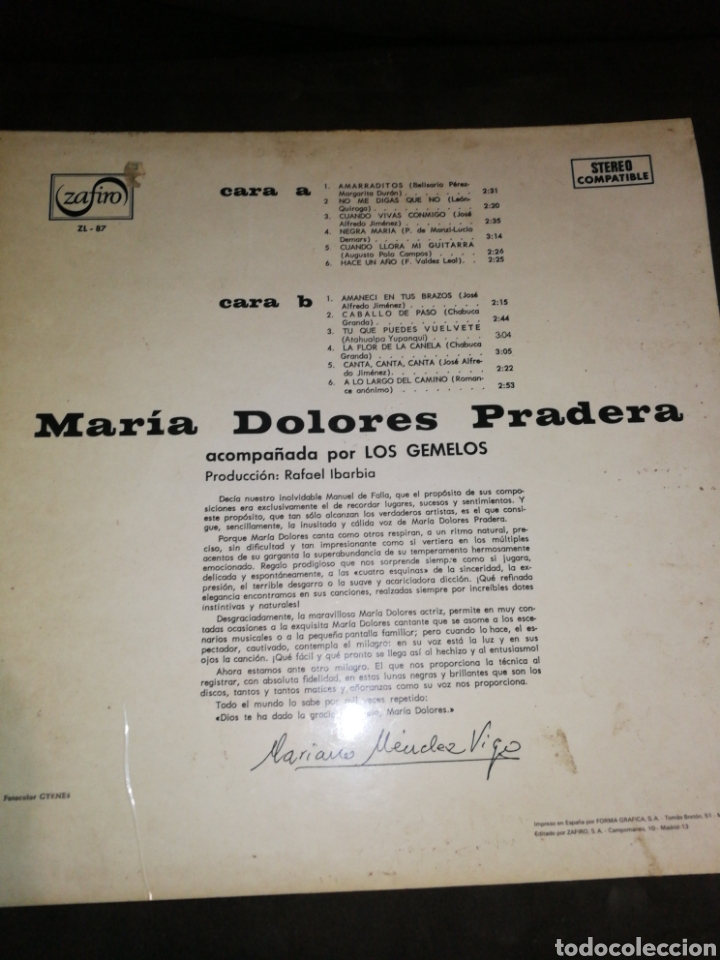Discos de vinilo: VINILO MARIA DOLORES PRADERA Y LOS GEMELOS, 1966 - Foto 2