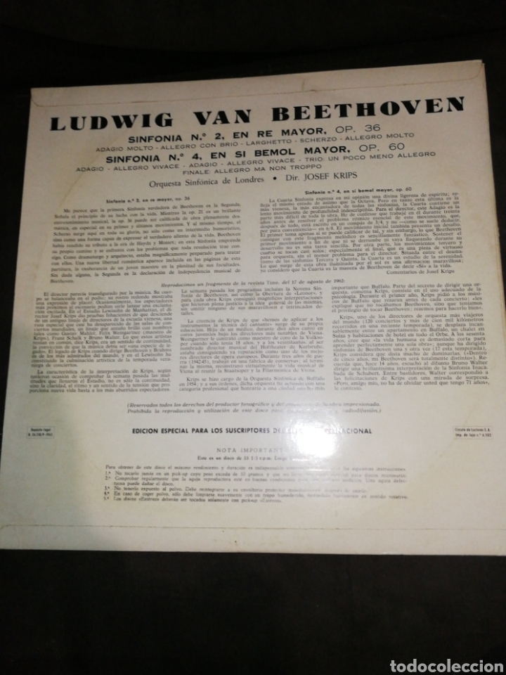 Discos de vinilo: VINILO BEETHOVEN, SINF&Oacute;NICA N&deg;2 Y 4, 1965 - Foto 2