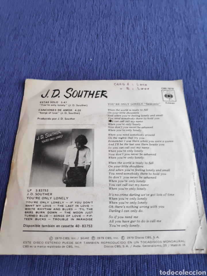 Discos de vinilo: Single vinilo - Souther - Youre only lonely - Foto 2