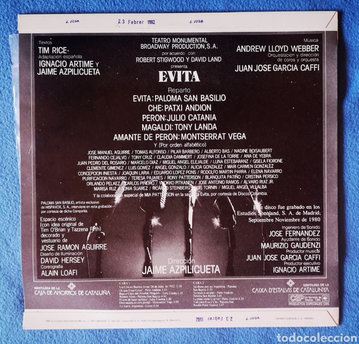 Discos de vinilo: EVITA - VERSION ESPA&Ntilde;OLA - PALOMA SAN BASILIO - Foto 2