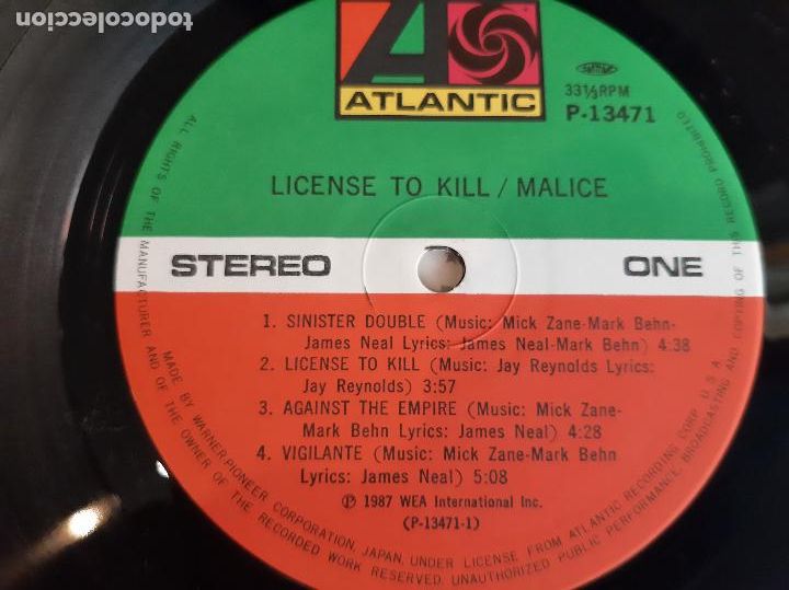 Discos de vinilo: MALICE -LICENSE TO KILL- (1987) LP DISCO VINILO - Foto 9