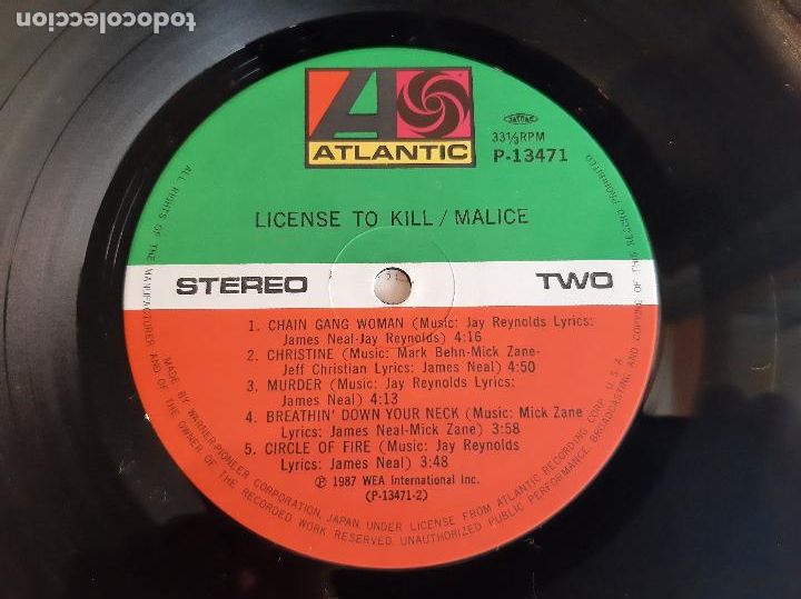 Discos de vinilo: MALICE -LICENSE TO KILL- (1987) LP DISCO VINILO - Foto 10