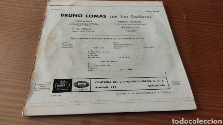 Discos de vinilo: Disco vinilo single BRUNO LOMAS Y LOS ROCKEROS - Foto 2