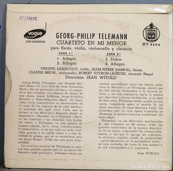 Discos de vinilo: EP. CUARTETO EN MI MENOR. TELEMANN - Foto 2
