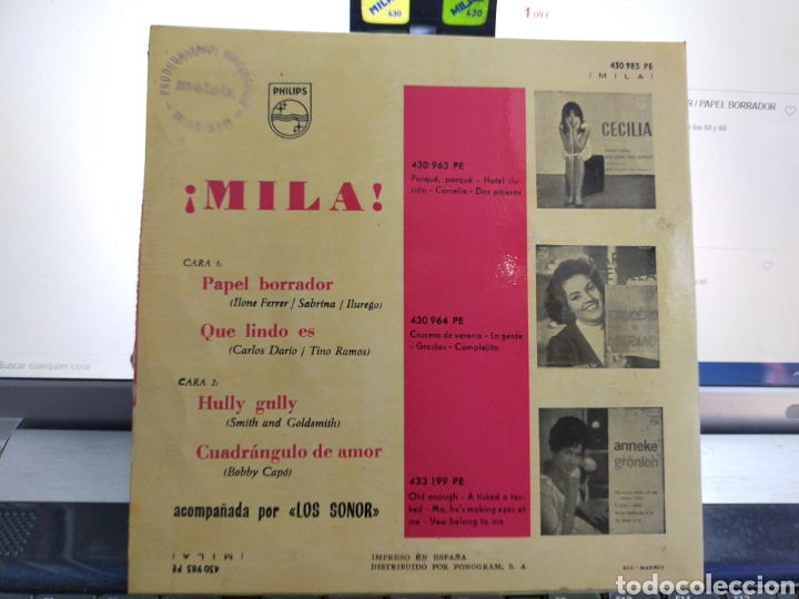 Discos de vinilo: Mila EP papel borrador + 3 1964 - Foto 2