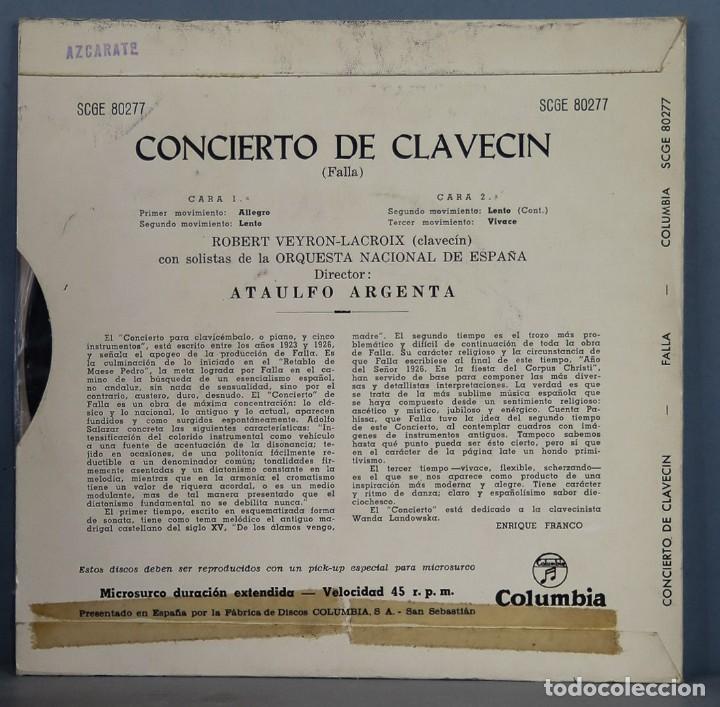 Discos de vinilo: EP. CONCIERTO DE CLAVECIN. FALLA. VEYRON-LACROIX - Foto 2