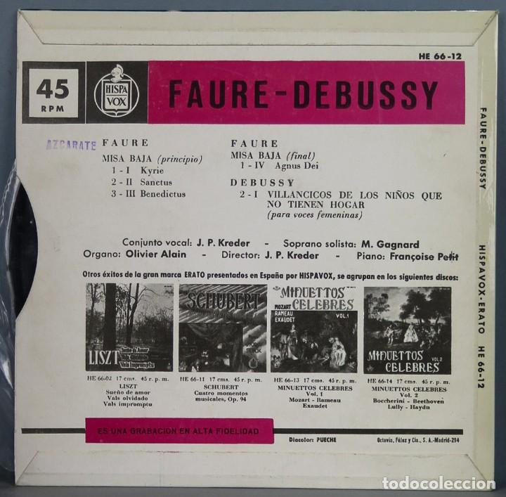 Discos de vinilo: EP. FAURE. DEBUSSY. MISA BAJA - Foto 2