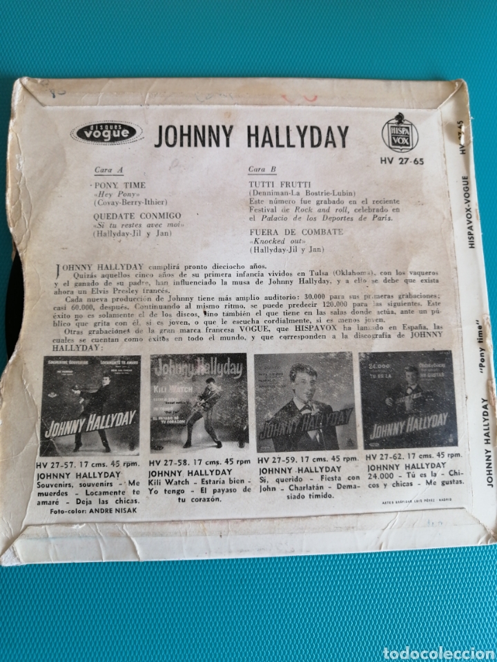 Discos de vinilo: Johnny Hallyday - Pony time + 3 - 1961 - Foto 2