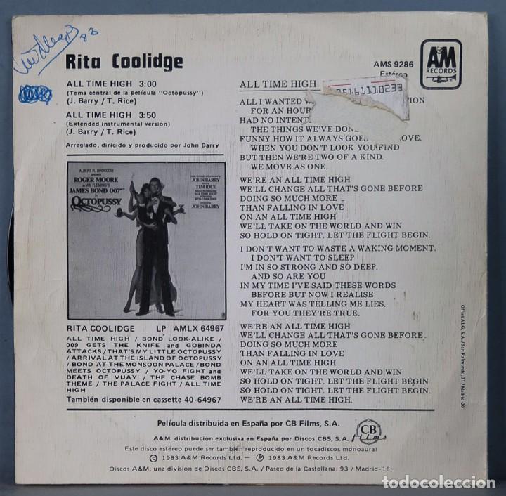 Discos de vinilo: SINGLE. RITA COOLIDGE. ALL TIME HIGH - Foto 2