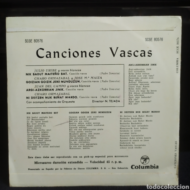 Discos de vinilo: Nicasio Tejada - Canciones Vascas 1963 - Foto 2