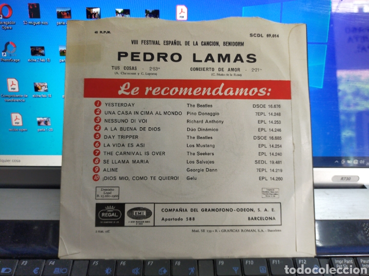 Discos de vinilo: Pedro lamas single tus cosas 1966 - Foto 2