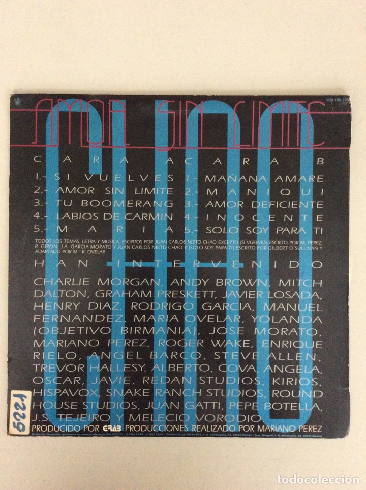 Discos de vinilo: Chao. Amor sin l&iacute;mite. - Foto 2