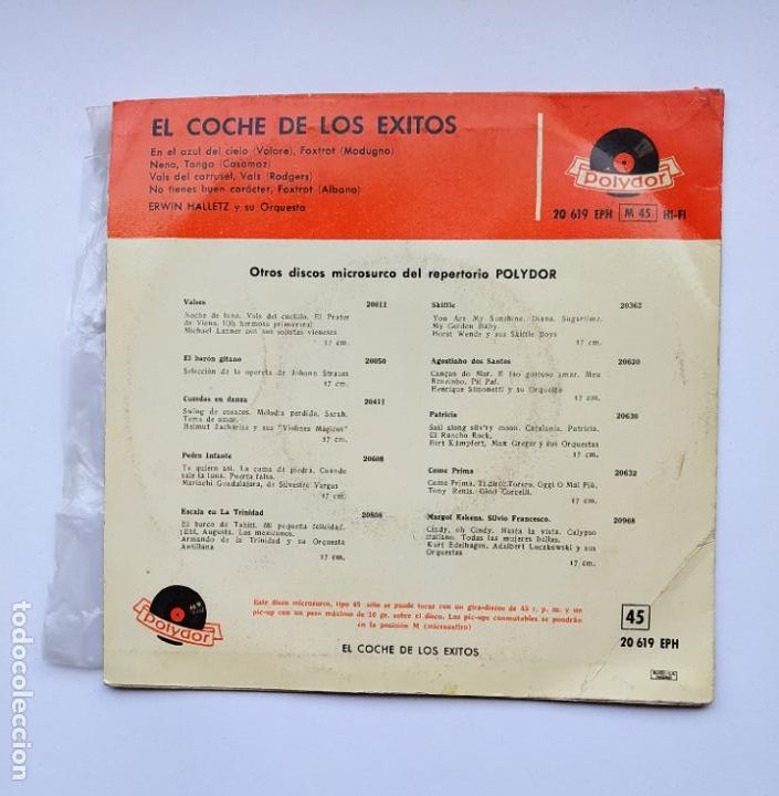 Discos de vinilo: El coche de los &eacute;xitos. Erwin Halletz y su Orquesta. SINGLE. TDKDS21 - Foto 2