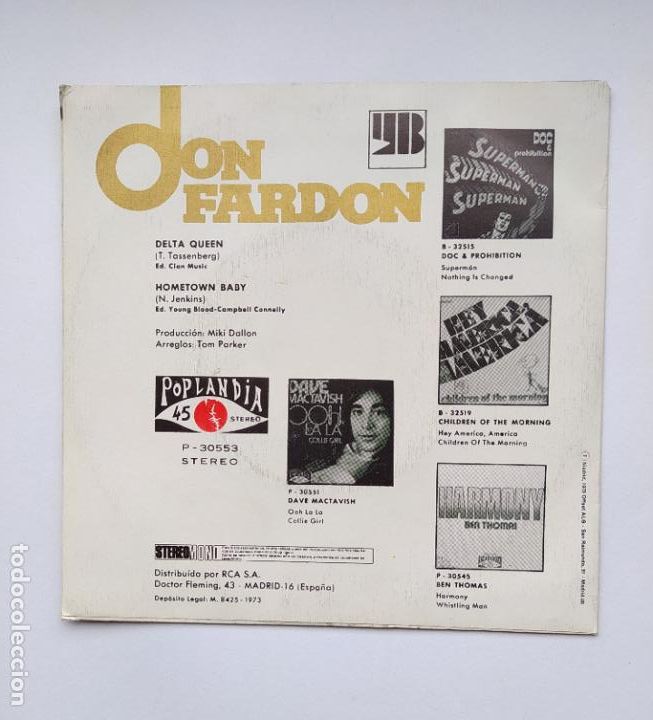 Discos de vinilo: DON FARDON - DELTA QUEEN - SINGLE. TDKDS21 - Foto 2