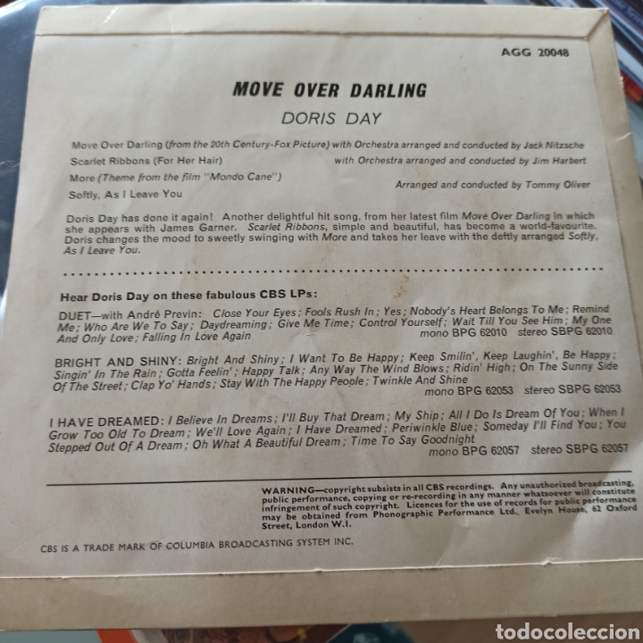 Discos de vinilo: Doris Day - Move Over Darling (CBS, UK, 1964) - Foto 2