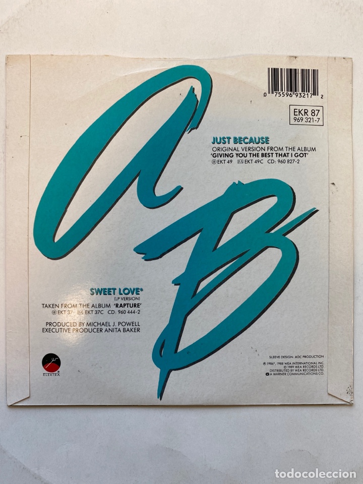 Discos de vinilo: Anita Baker - Just Because (7&rdquo;, Single) - Foto 2
