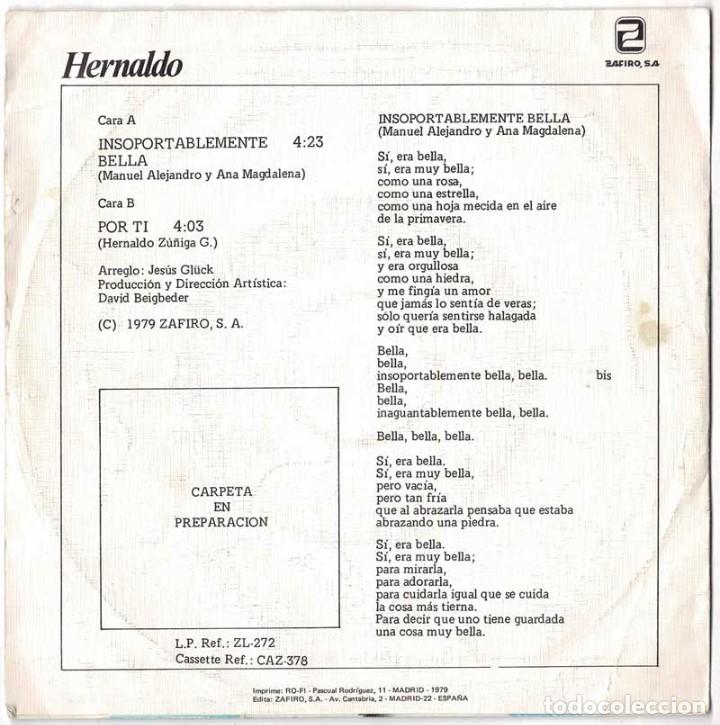 Discos de vinilo: Hernaldo - Insoportablemente bella. Por t&iacute;. Single - Foto 2