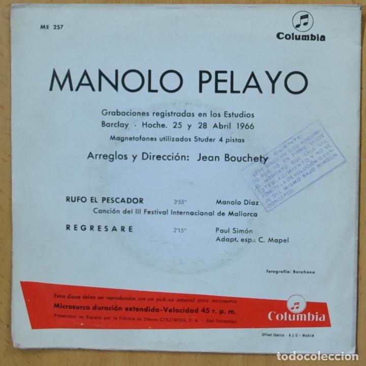 Discos de vinilo: MANOLO PELAYO - REGRESARE - SINGLE - Foto 2