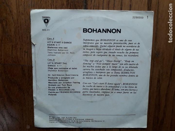 Discos de vinilo: Bohannon - lets start II dance again + lets start the dance - Foto 2