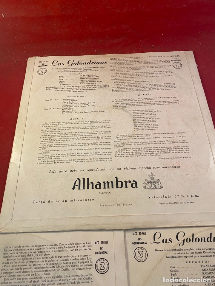 Discos de vinilo: 3 discos Las Golondrinas Gregorio Martinez Sierra - Foto 2