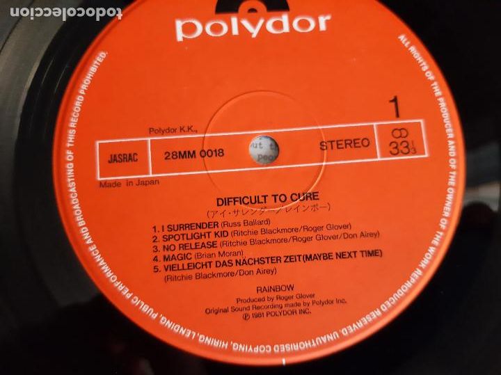 Discos de vinilo: RAINBOW -DIFFICULT TO CURE- (1981) LP DISCO VINILO - Foto 10