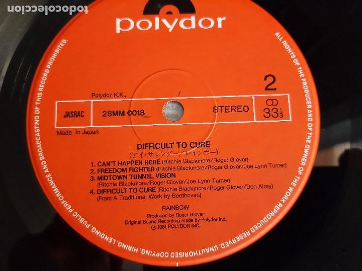 Discos de vinilo: RAINBOW -DIFFICULT TO CURE- (1981) LP DISCO VINILO - Foto 11