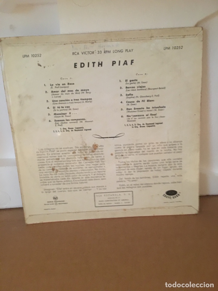 Discos de vinilo: DISCO VINILO LP EDITH PIAF 1964 - Foto 2
