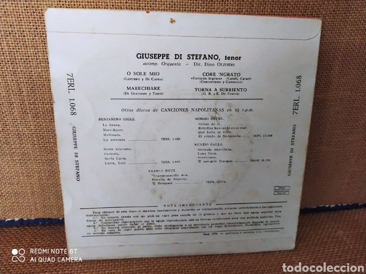Discos de vinilo: Single Giuseppe Di Stefano. Canciones napolitanas. - Foto 2