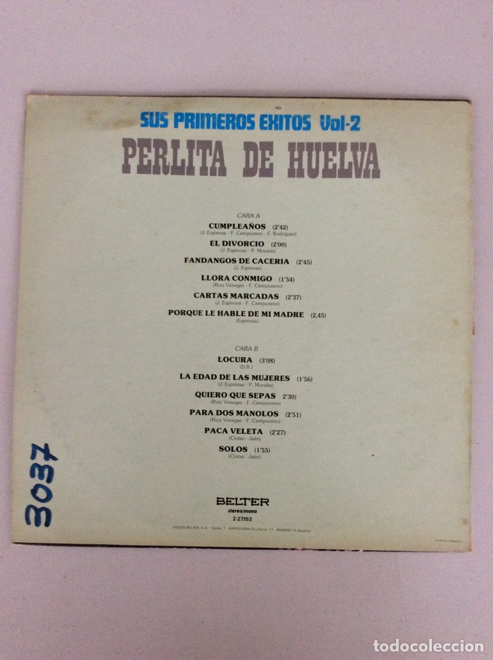 Discos de vinilo: Perlita de Huelva. Sus primeros &eacute;xitos. Vol 2 - Foto 2