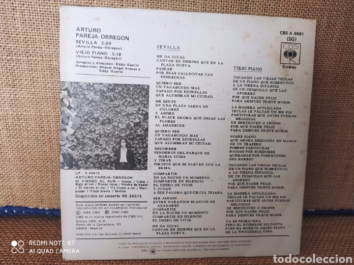 Discos de vinilo: Single Arturo Pareja-Obreg&oacute;n - Foto 2