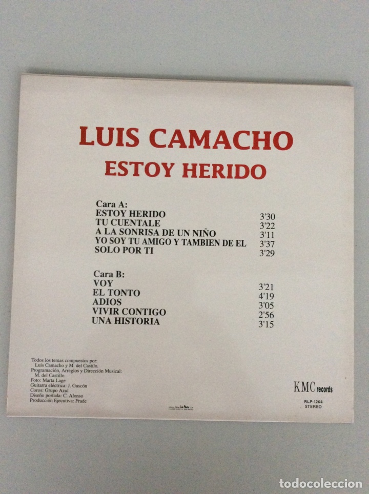 Discos de vinilo: Luis Camacho. Estoy herido - Foto 2
