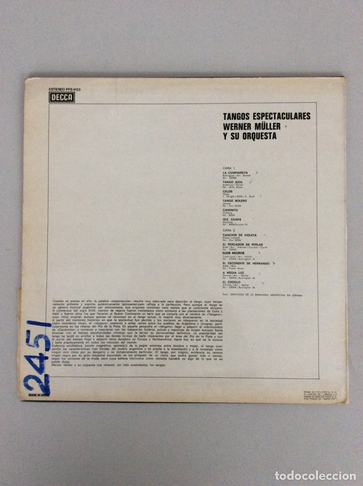 Discos de vinilo: Tangos espectaculares. Werner M&uuml;ller y su orquesta. - Foto 2