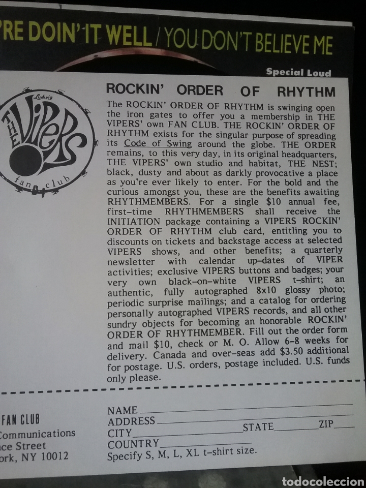 Discos de vinilo: The VIPERS 1987 Midnight Records 7&rdquo; - Foto 2
