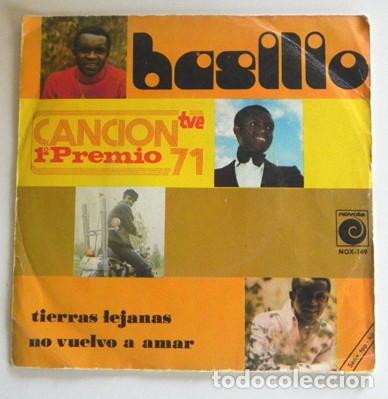 Disques de vinyle: BASILIO TIERRAS LEJANAS - DISCO DE VINILO 45 RPM - CANTANTE PANAME&Ntilde;O A&Ntilde;OS 70 - PREMIO TVE CANCI&Oacute;N 71